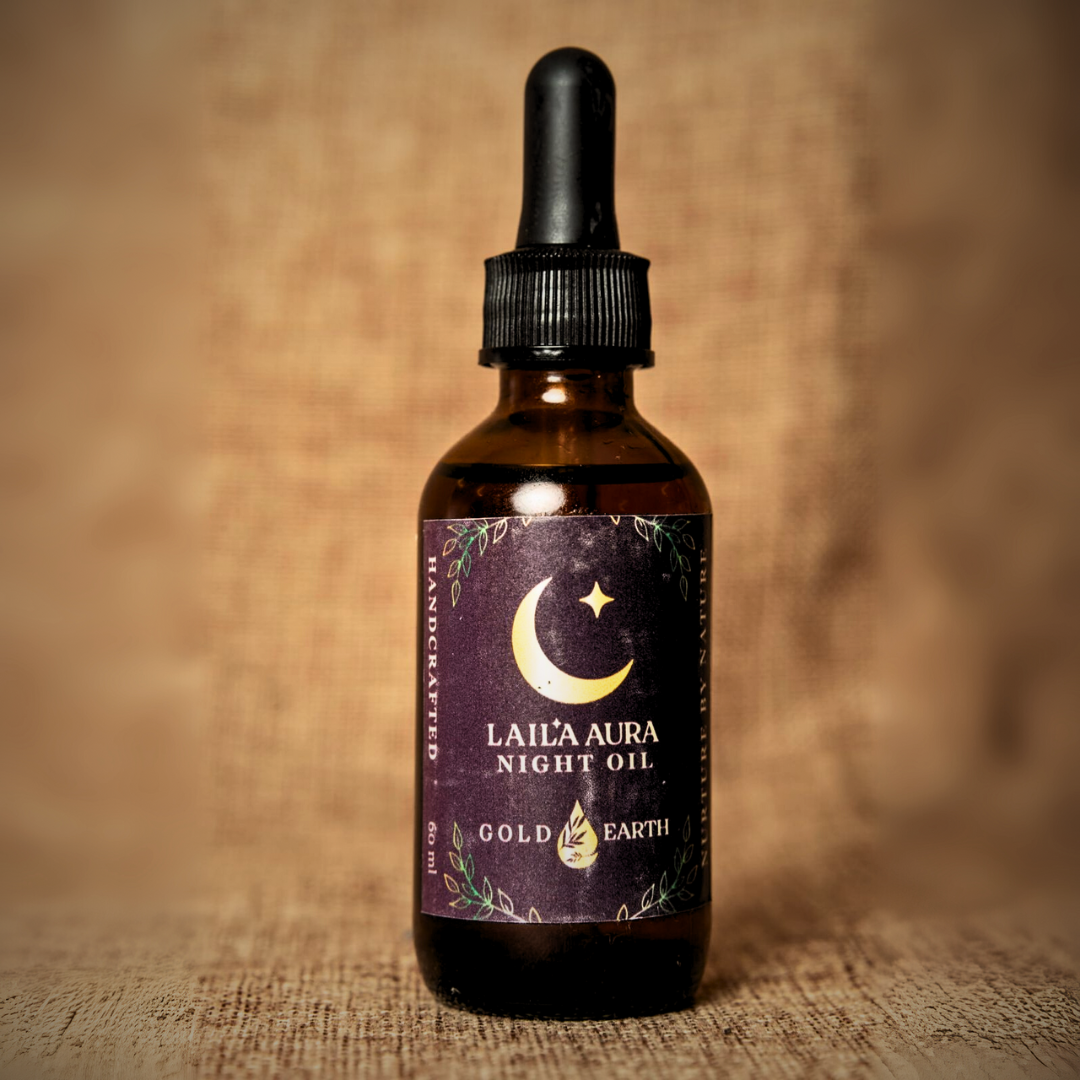 Laila Aura Night Oil by Gold Earth – luxurious night facial oil with rosehip, frankincense and myrrh for deep skin repair and hydration