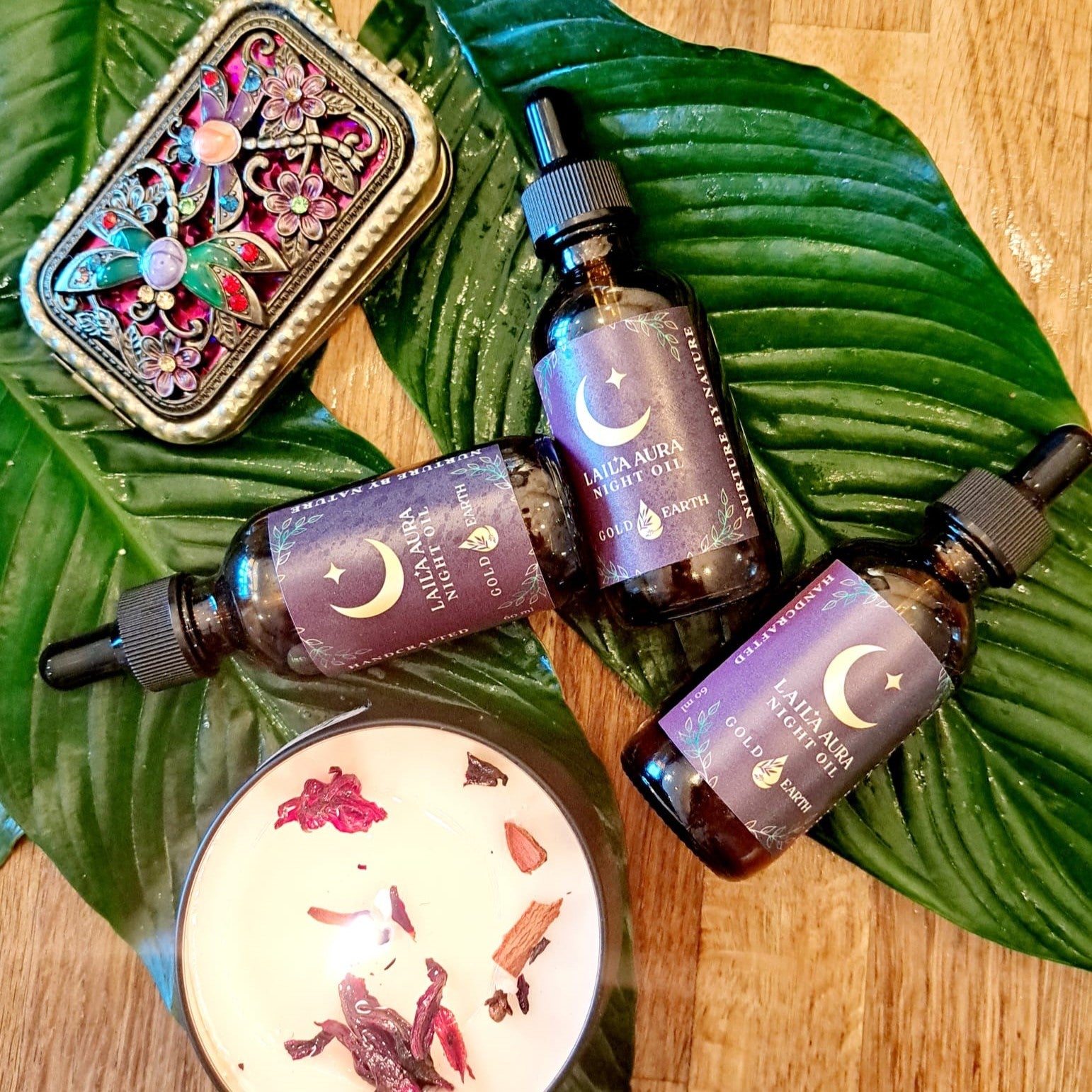 Laila Aura Night Oil by Gold Earth – luxurious night facial oil with rosehip, frankincense and myrrh for deep skin repair and hydration