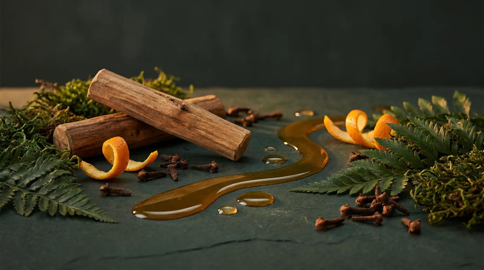 The grooming ritual — sandalwood, clove and sweet orange, warm and grounded.