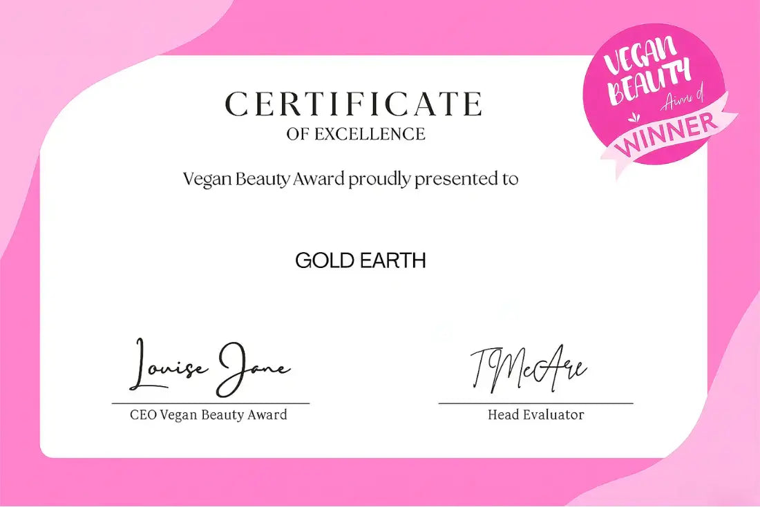 Gold Earth Vegan Beauty Award, Certificate of Excellence