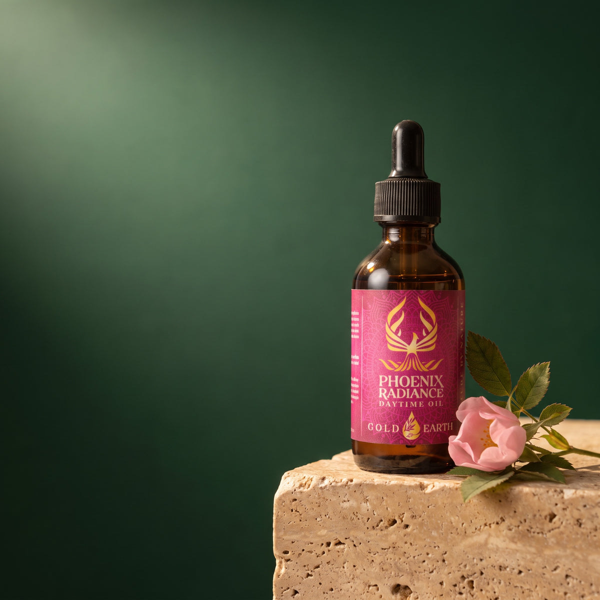 Phoenix Radiance day oil pressed into fresh-looking skin