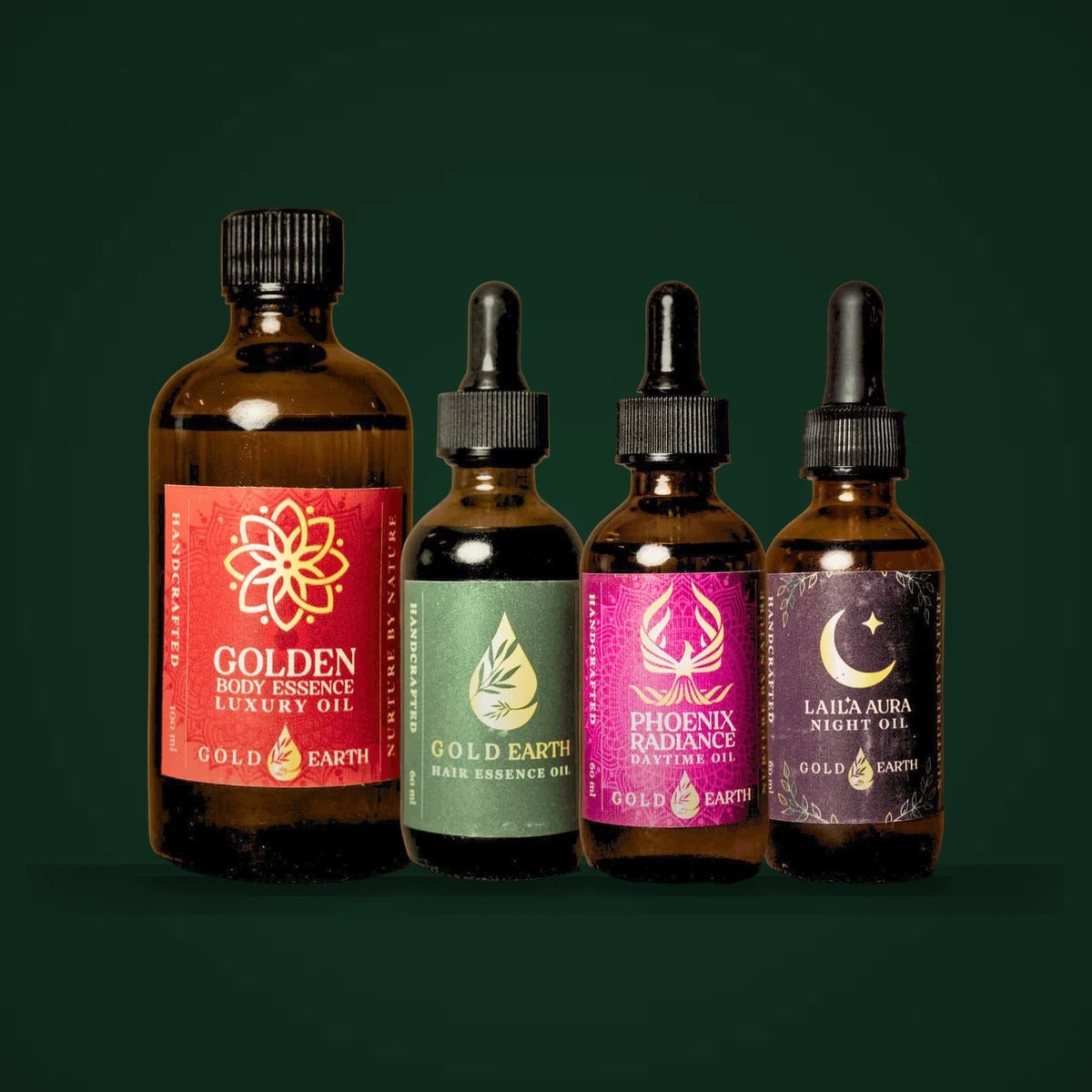 The Golden Glow Set — four Gold Earth oils for face, body and hair