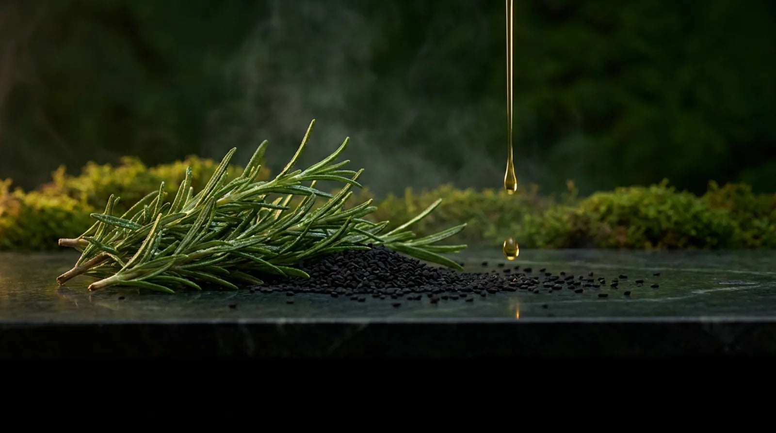 The unhurried overnight ritual — rosemary and black seed at the heart of the blend.