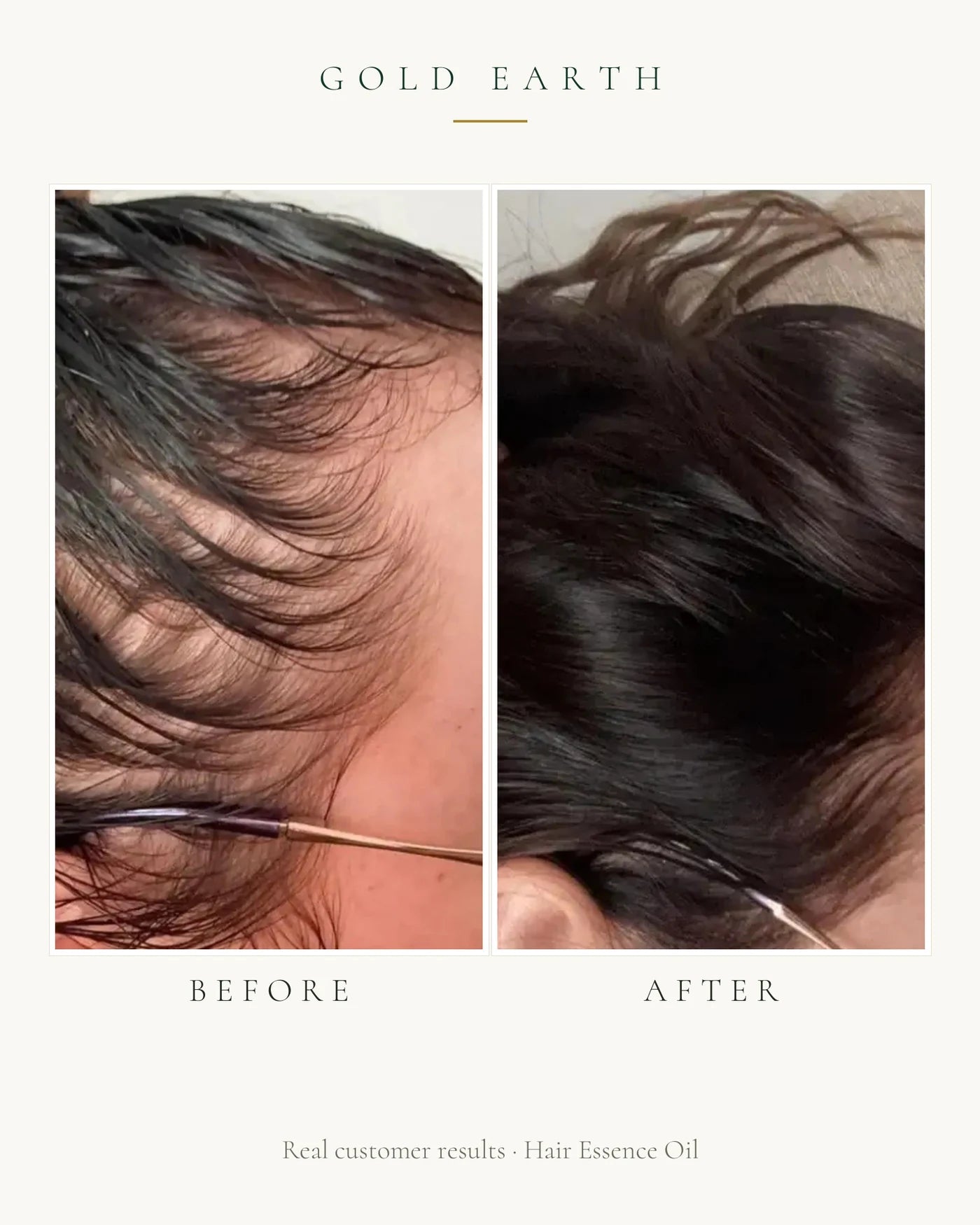 Customer hair before and after using Gold Earth Hair Essence